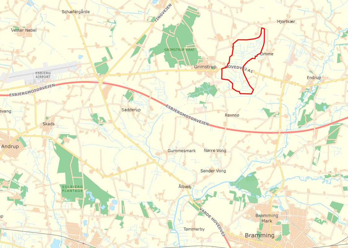 Kortoversigt over undersøgelsesområdet Grimstrup F2023